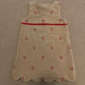 Kids Lilly Pulitzer Beige Dress with Red Embroidery